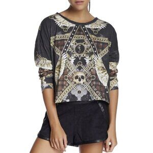 NWOT Religion Printed Top Sz.L Long Sleeve Scull Star Punk Rock Grunge Biker